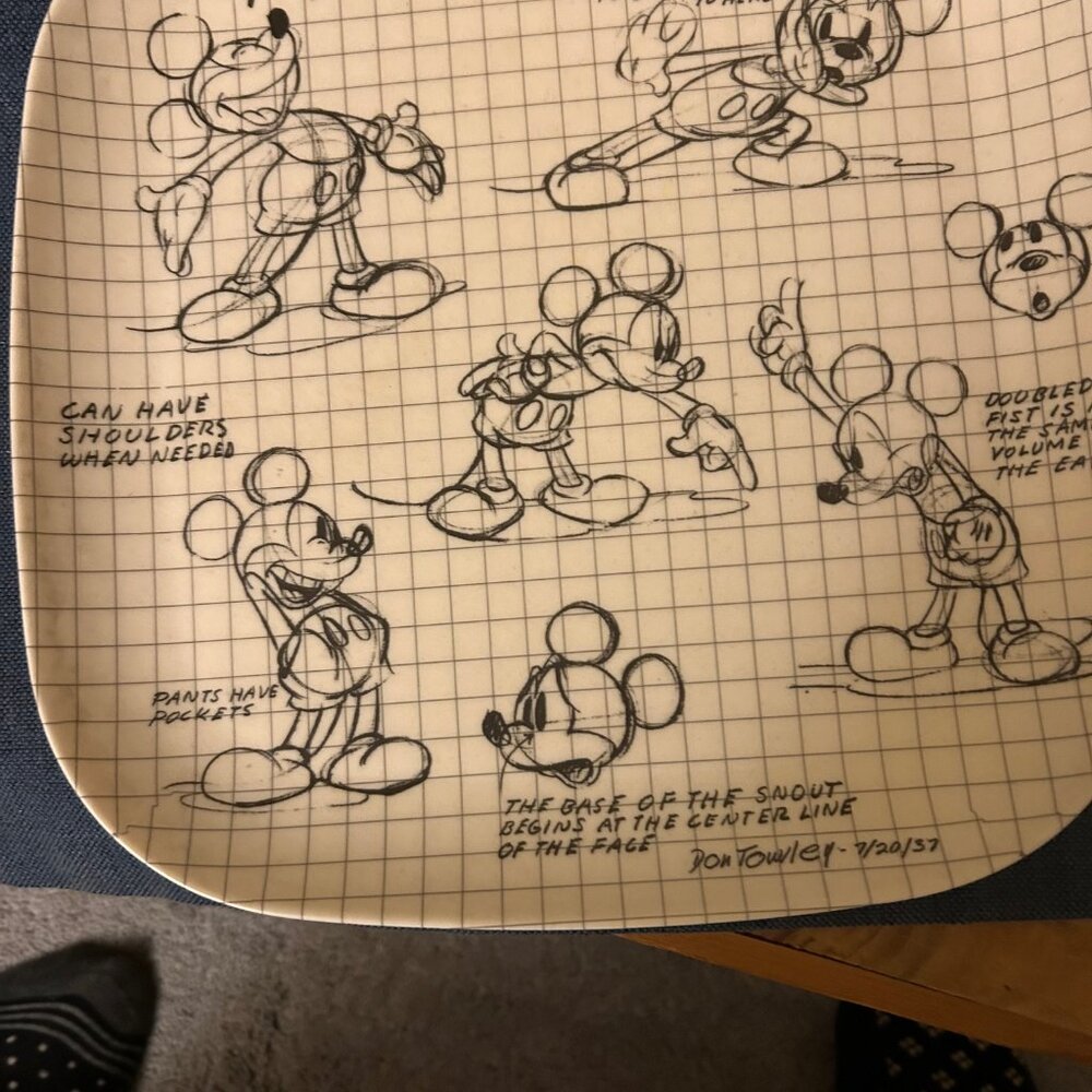 Vintage Disney Sketchbook Mickey  Mouse Dinner plates  10 x 10in square set of 7 - Picture 2 of 5